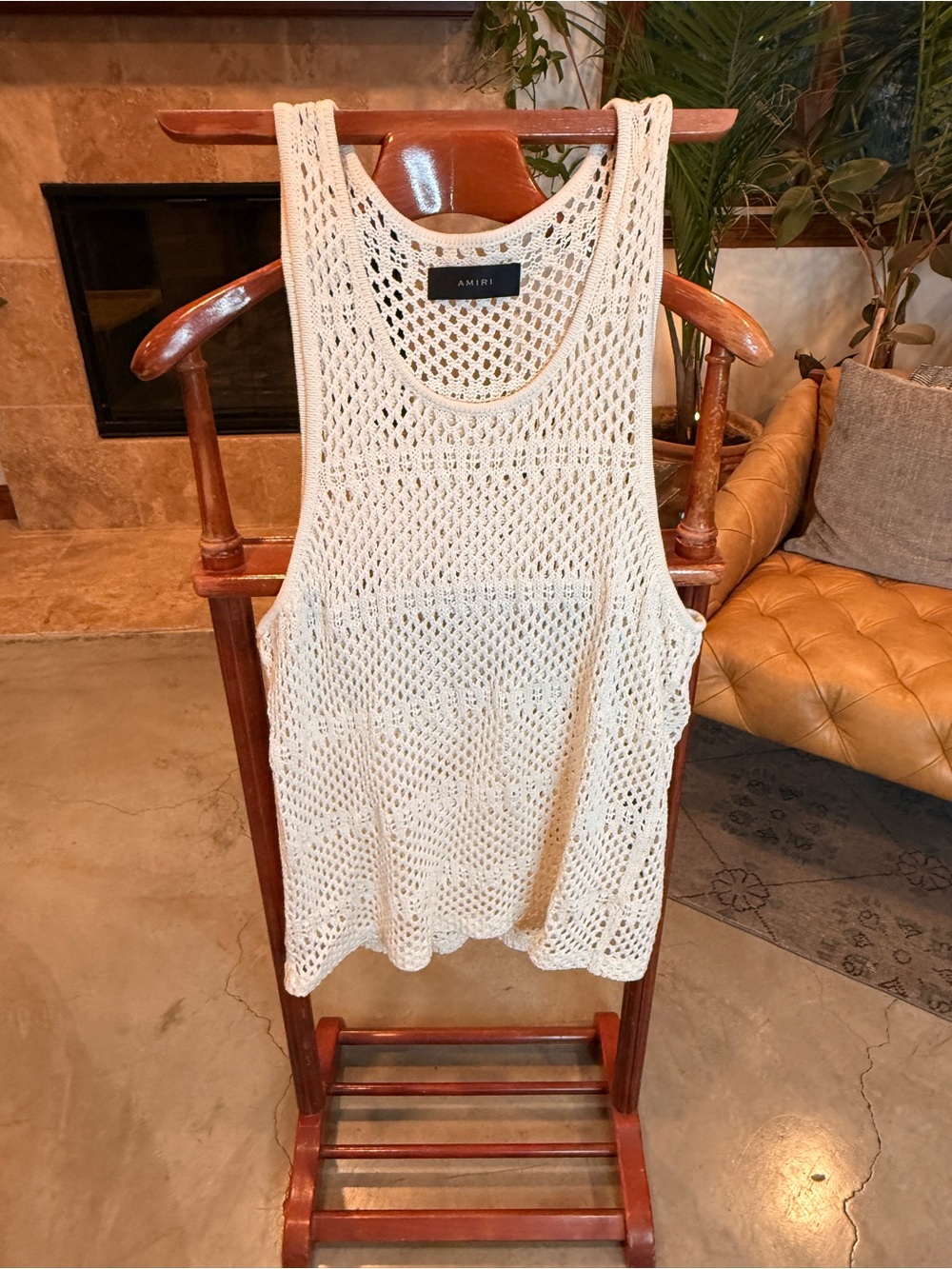 AMIRI Cream Openwork Crochet Tank
